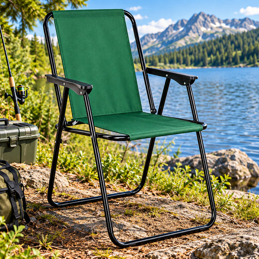 Portable Folding Camping & Fishing Chair green color light weight and easy to carry perfect for beach overlanding 4x4 safari wild wolf adventures egypt fayoum gouna cairo