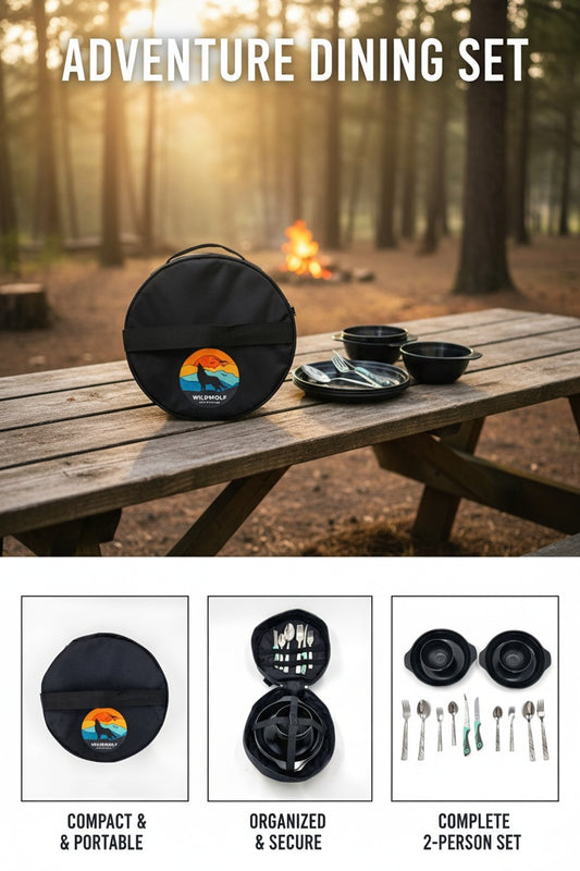 camping dining set bag dining utensils water-proof wild wolf adventures