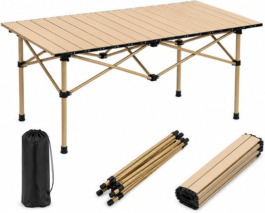 beige folding portable space saving roll up outoor bbq camping table aluminum for camping hiking trekking outdoor 4x4 safari overlanding egypt cairo fayoum 