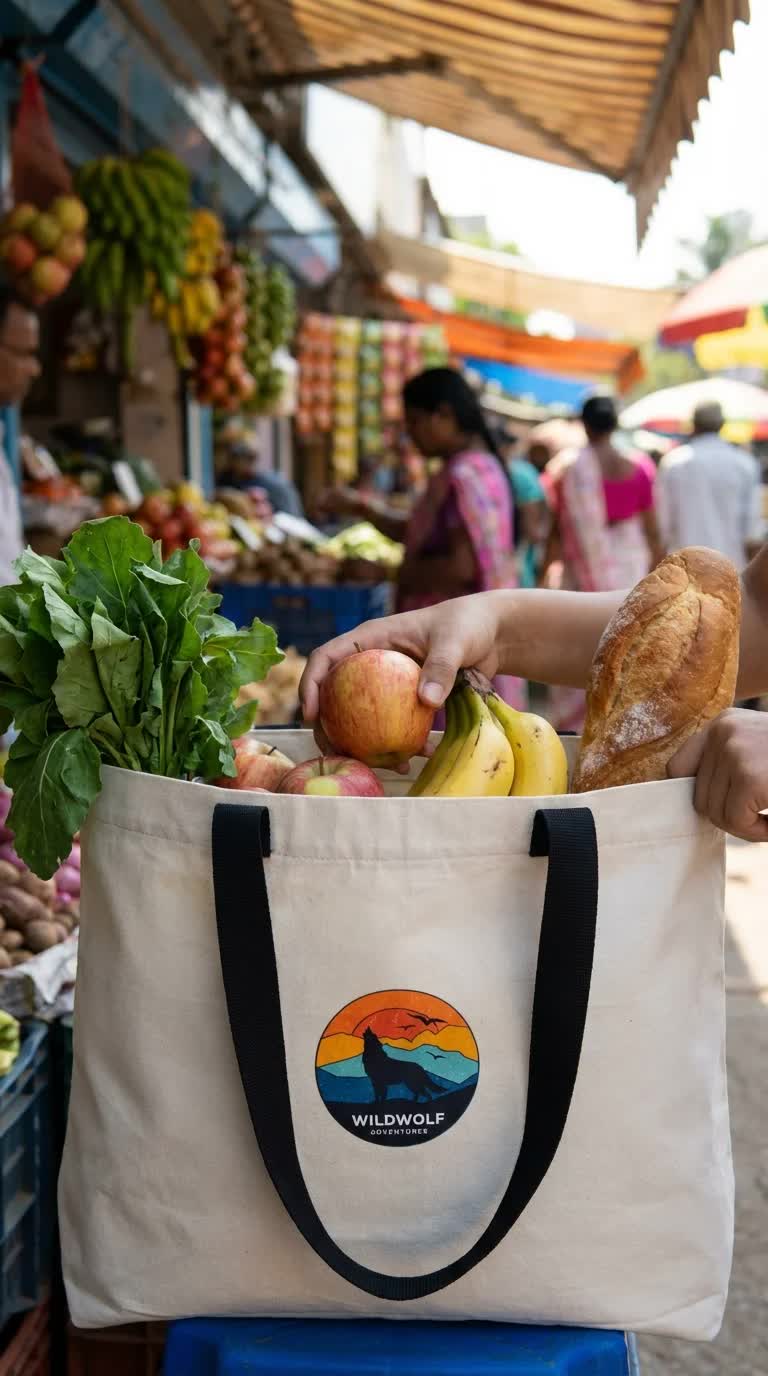 groceries being placed into large canvas tote bag wild wolf adventures giza gouna cairo egypt