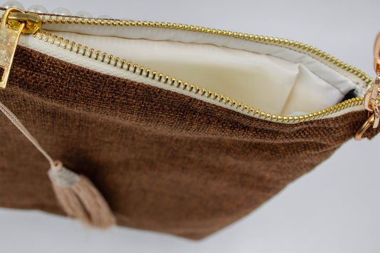 premium chic trendy everyday large clutch bag with gold chain pearls and fringes perfect for summer night outfit premium quality zipper and lining