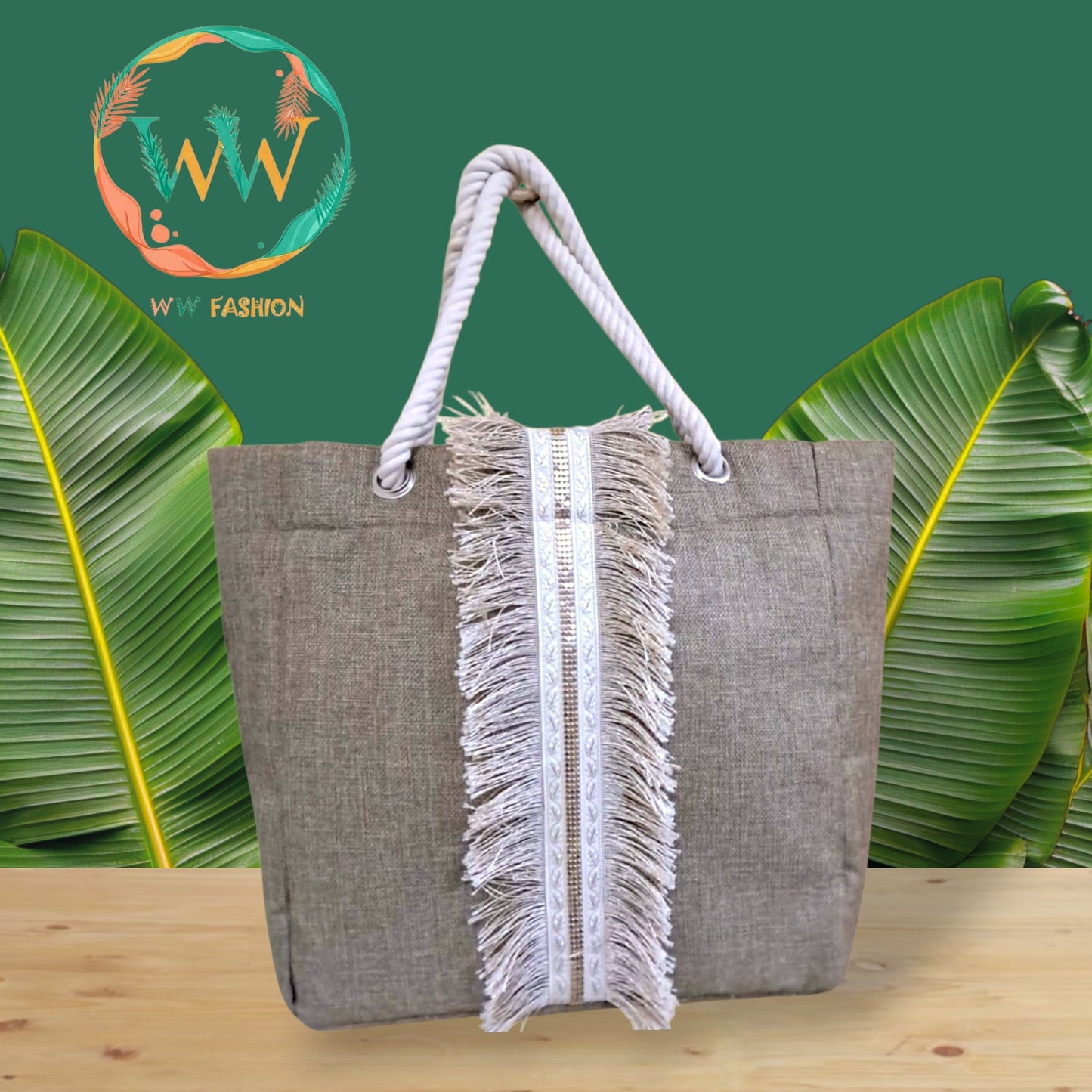 Boho Chic Jute Tote Bag